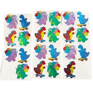 Vintage Sandylion Stickers Shiny Dinosaurs Balloons Skateboard Blue Purple Green